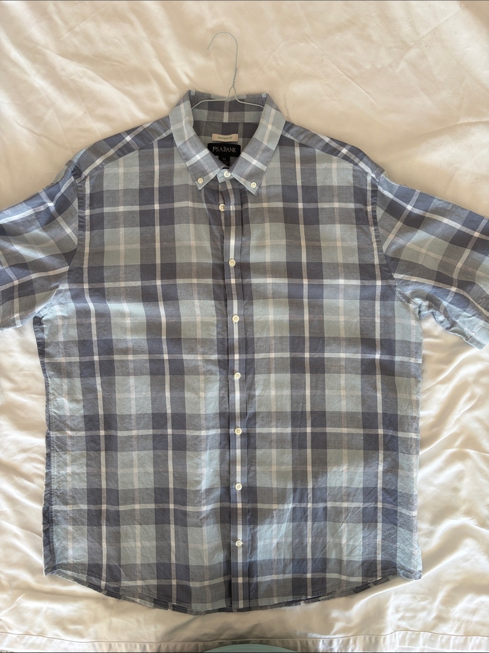 Jos. A. Bank Light Blue, Gray, and Navy Plaid Button-Down Shirt